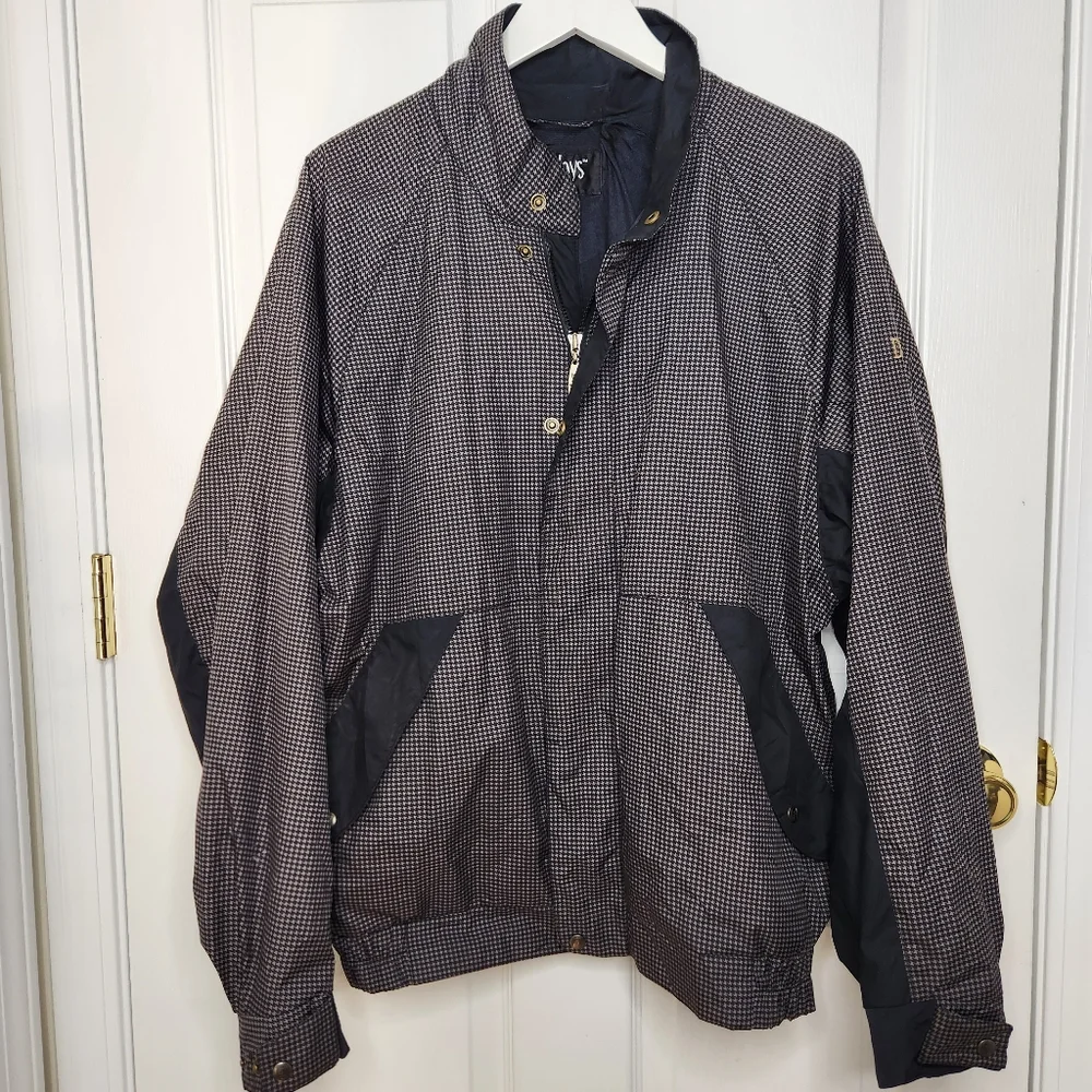 Men's DryJoys By FootJoy Houndstooth Black Beige Rain Golf Jacket Size Large - Picture 1 of 14
